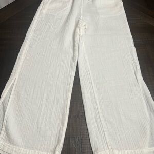Lucky Brand Cream Wide-Leg Textured Cotton Pants